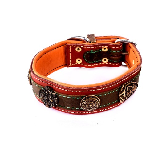 Collar Engraved Leather Handmade Buckle - Adjustable