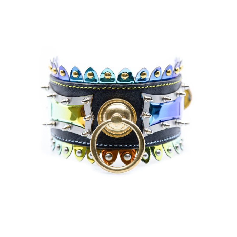 Multicolor Genuine Leather Dog Collar - Adjustable