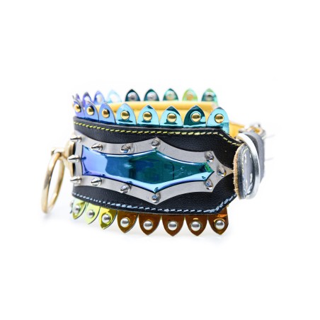 Multicolor Genuine Leather Dog Collar - Adjustable